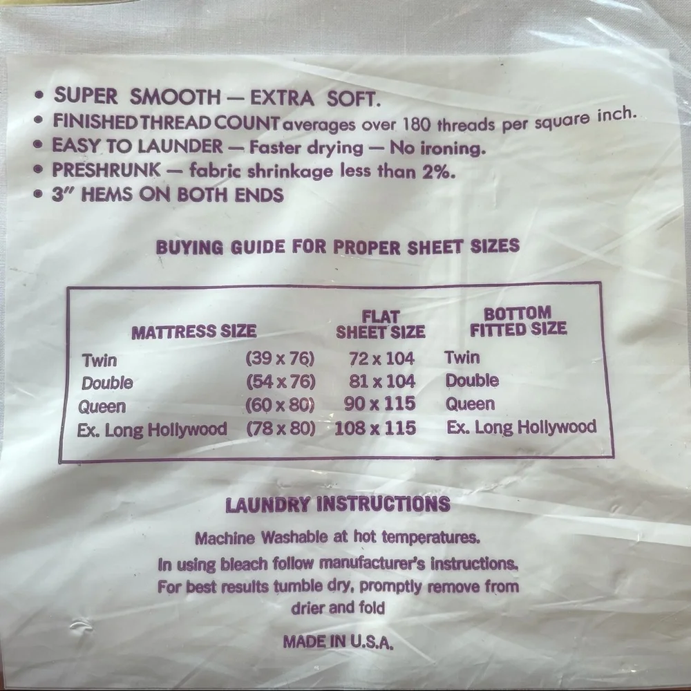 VTG White Twin Flat Sheet, No Iron, First Lady, NIP